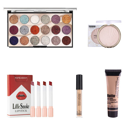 MISS-ROSE-18-COLOR-EYESHADOW-PALETTE-FOUNDATION-CONCEALER-HIGHLIGHTER-LITTLE-SMOKE-LIPSTICKS-PACK-OF-FOUR