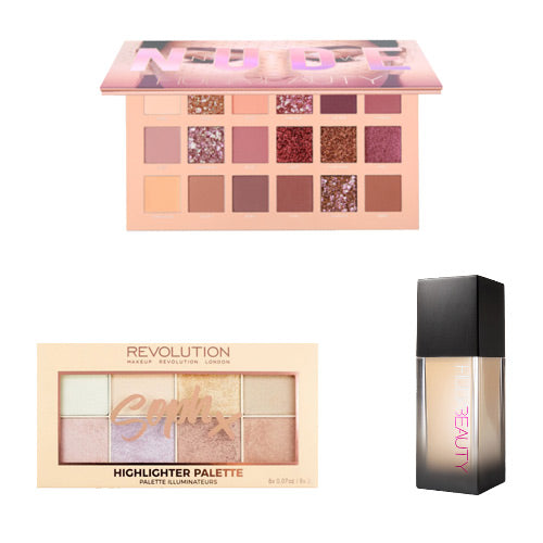 HUDA-BEAUTY-NUDE-EYESHADOW-PALETTE-REVOLUTION-SOPHX-HIGHLIGHTER-PALETTE-HUDA-BEAUTY-FOUNDATION