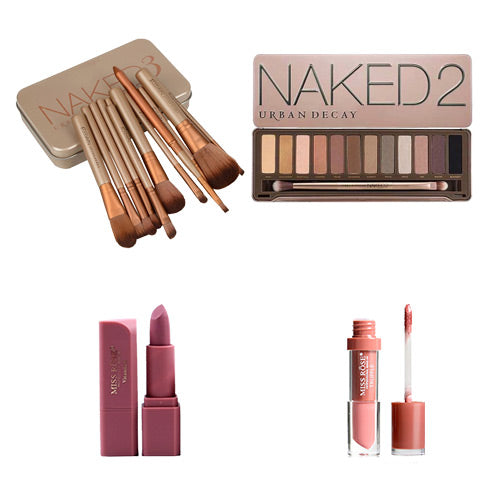 NAKED-EYESHADOW-PALETTE-NAKED3-12-PIECE-BRUSHES-MISS-ROSE-LIPSTICK-MISS-ROSE-LIPGLOSS