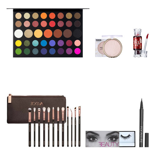MORPHE-JAMES-CHARLES-EYESHADOW-PALETTE-ZOEVA-12-PIECE-BRUSH SET-MISS-ROSE-HIGHLIGHTER-FOCALLURE-EYELINER-PEN-HUDA-BEAUTY-MINK-EYELASHES-CANDY-LIP-TINT