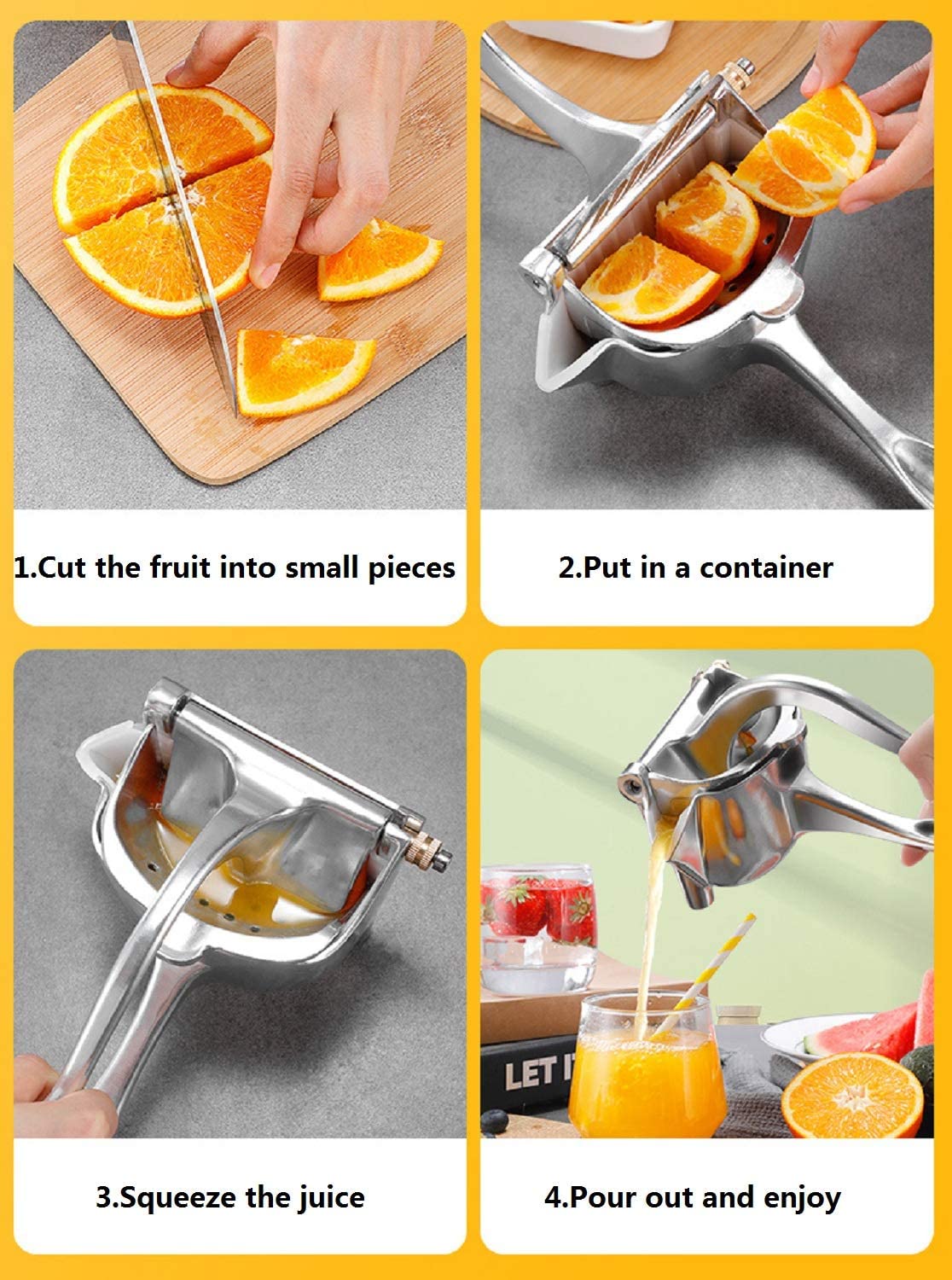 Hand Press Fruit Juicer | Manual Fruit Juice Extractor/Squeezer | Manual Fruit Juicer/Presser, Aluminum Alloy