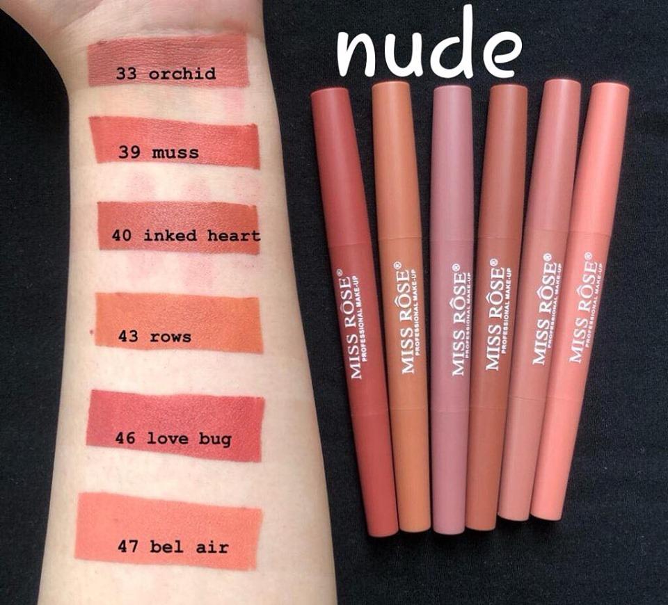 MISS ROSE 2 IN 1 LIPSTICK + LIPLINER (PACK OF 6)