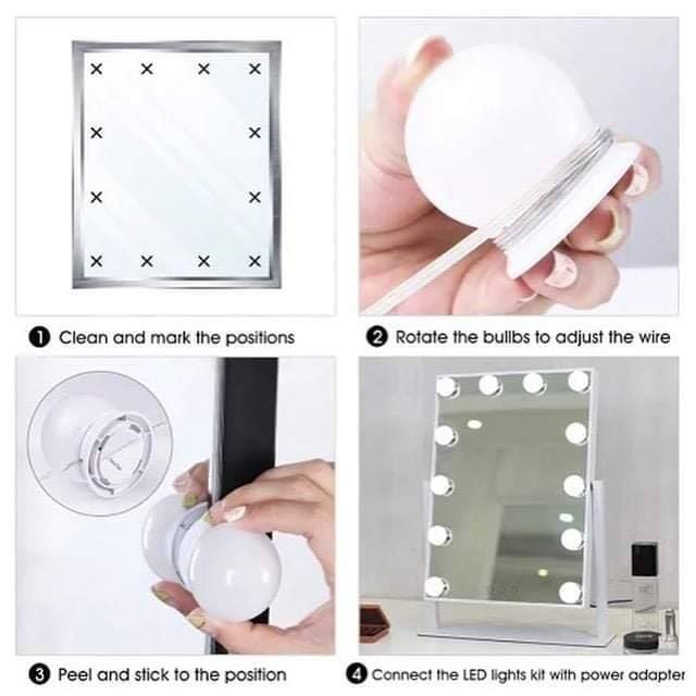 Vanity Mirror LED Light Bulbs 3 Colours Optional Dimmable 10 LED Bulbs USB PLUG ELECTRIC POWERED