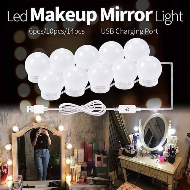 Vanity Mirror LED Light Bulbs 3 Colours Optional Dimmable 10 LED Bulbs USB PLUG ELECTRIC POWERED