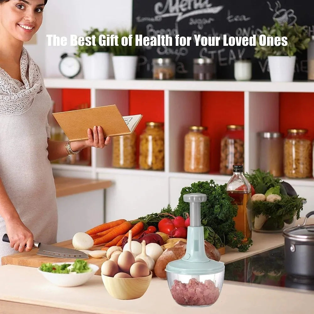 Big Hand Press Chopper, Food Chopper, Large Manual Hand-Press Vegetable Chopper Mixer Cutter