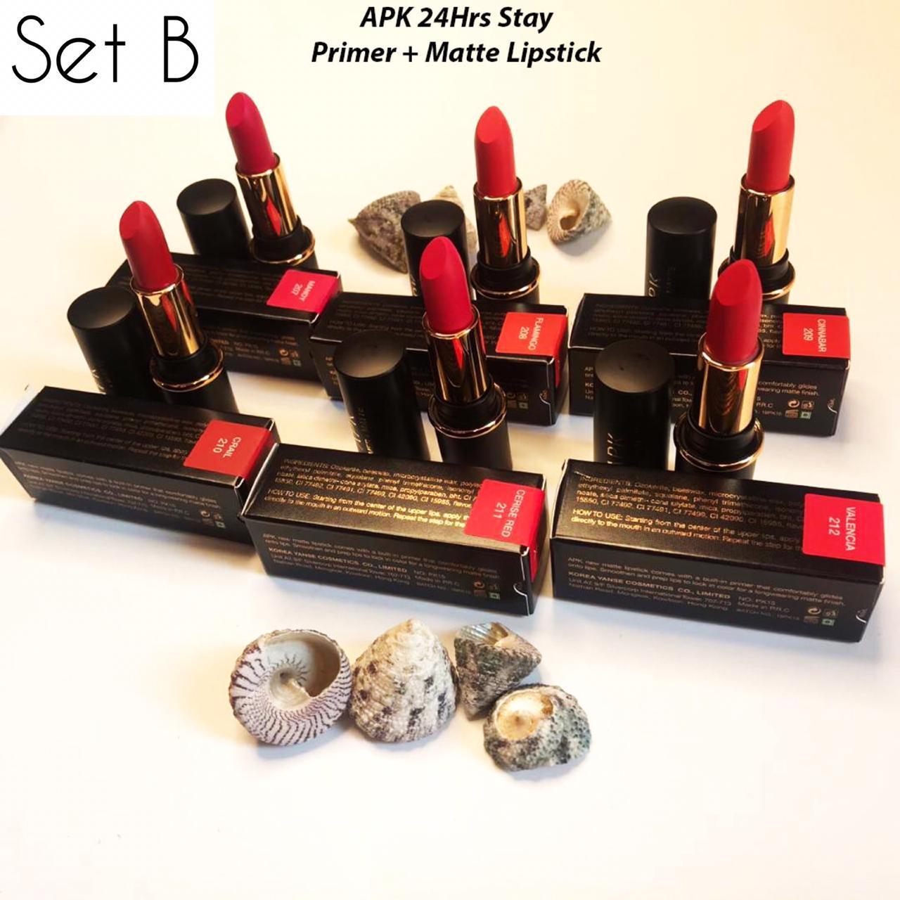 APK MATTE+PRIMER LIPSTICK LONG LASTING PACK OF (SIX) 6