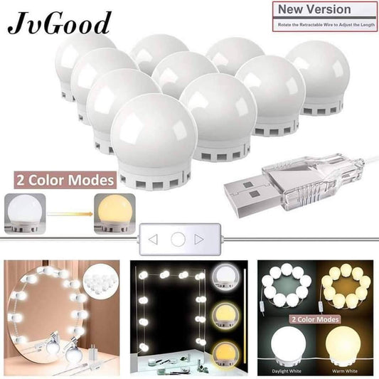 Vanity Mirror LED Light Bulbs 3 Colours Optional Dimmable 10 LED Bulbs USB PLUG ELECTRIC POWERED