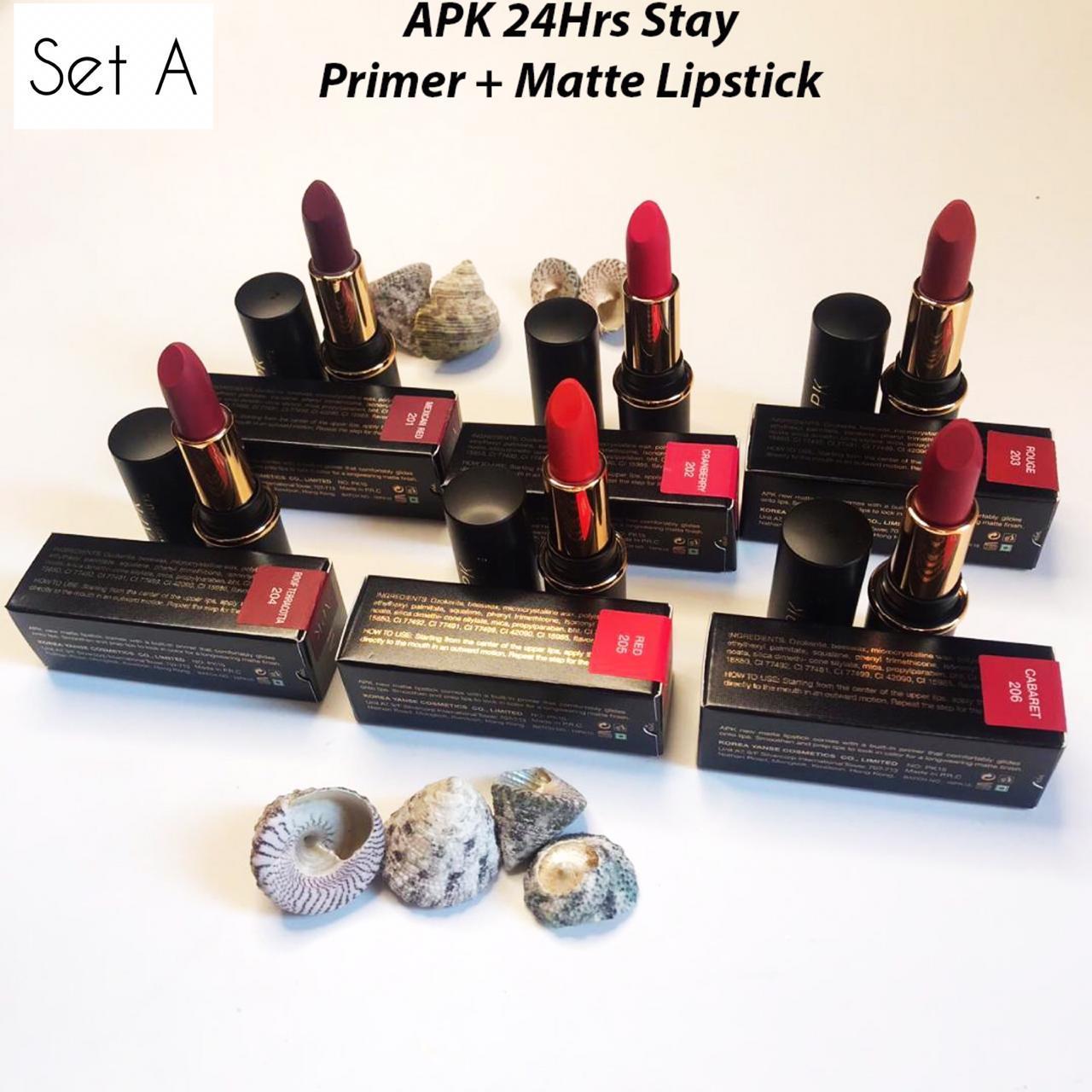 APK MATTE+PRIMER LIPSTICK LONG LASTING PACK OF (SIX) 6