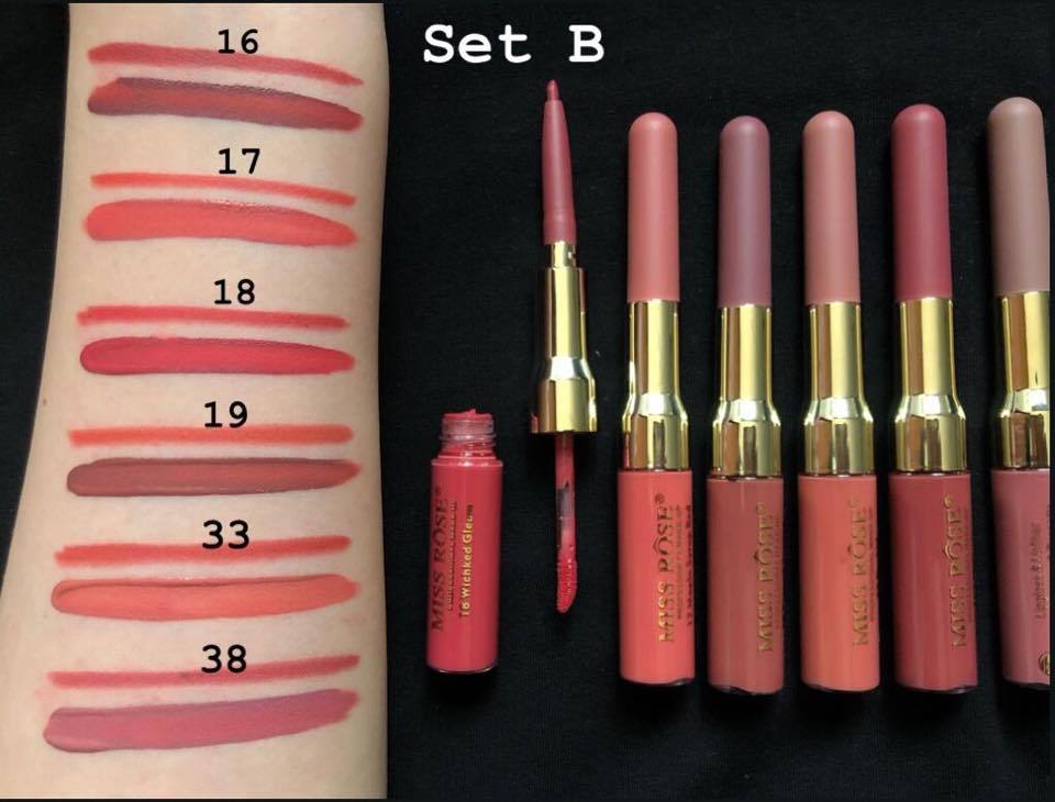 MISS ROSE 2IN1 LIPGLOSS + LIPLINER PACK OF 6