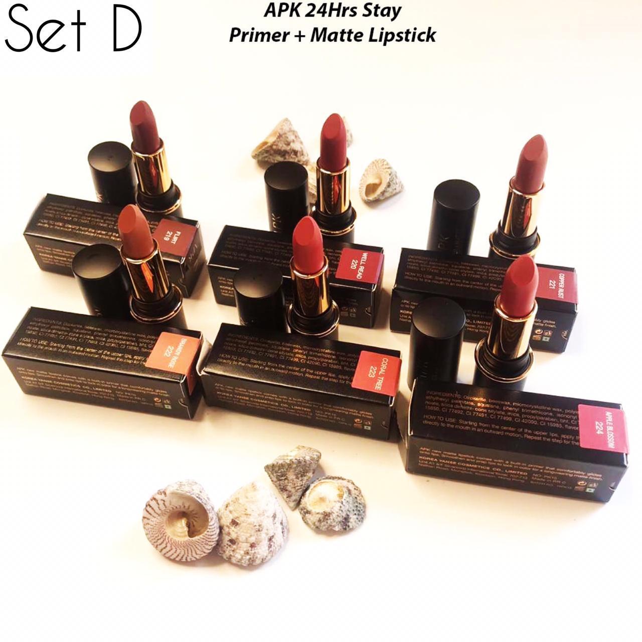 APK MATTE+PRIMER LIPSTICK LONG LASTING PACK OF (SIX) 6
