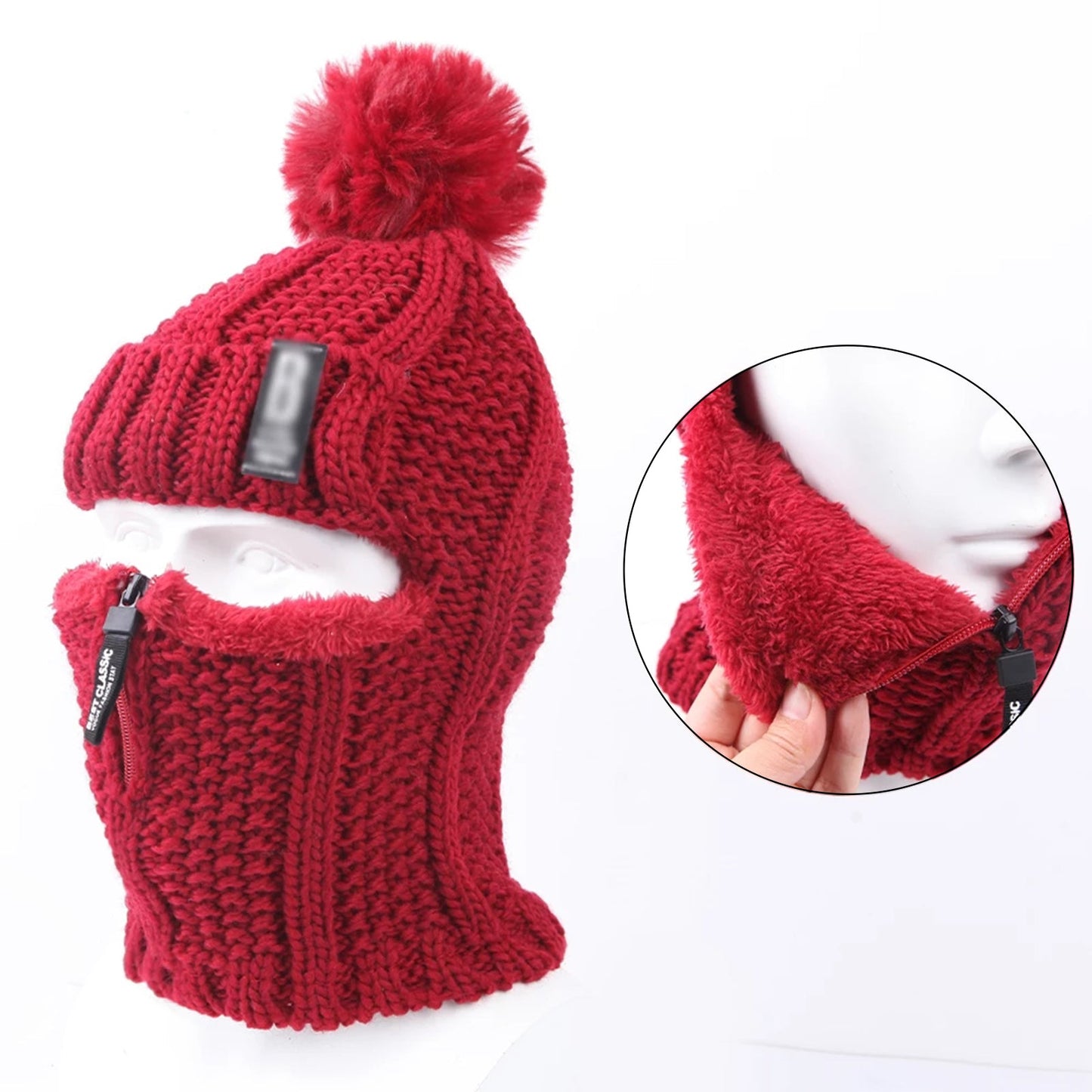 Warm Hat for Women, Women Winter Warm Knitted Hat Scarf Set,Beanie Cap Face Mask With Zip Neck Ear Warmer Thick Windproof Fleece Padded Hood Cycling By MUTOCAR