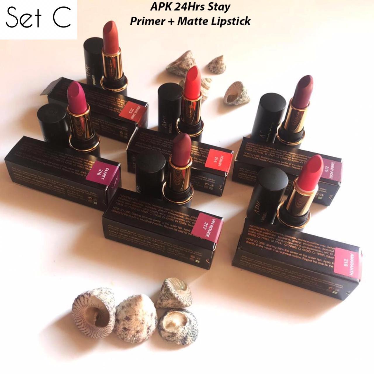 APK MATTE+PRIMER LIPSTICK LONG LASTING PACK OF (SIX) 6
