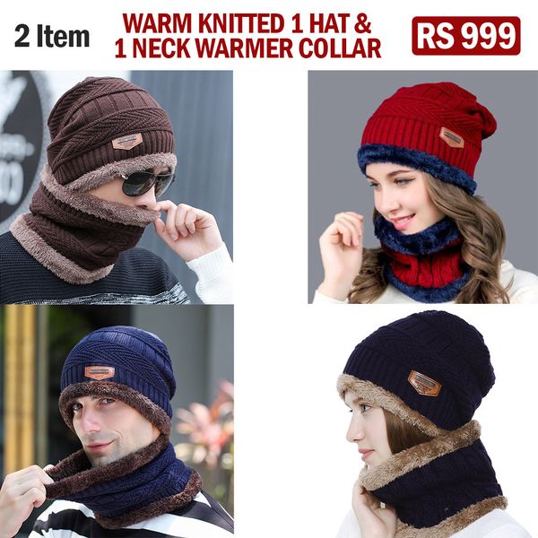 2 Items Warm Knitted 1 Hat and 1 Neck Warmer Collar